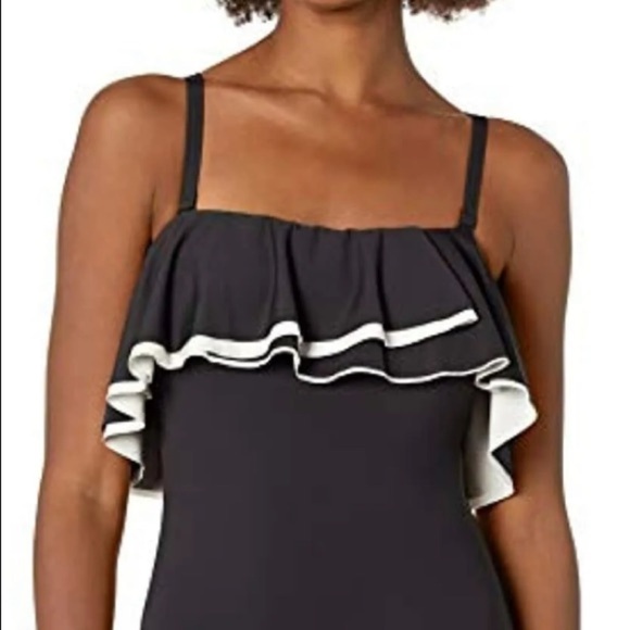 Contours by Coco Reef Women's Agate Ruffle Bandeau One Piece Black Swimsuit - Picture 7 of 12